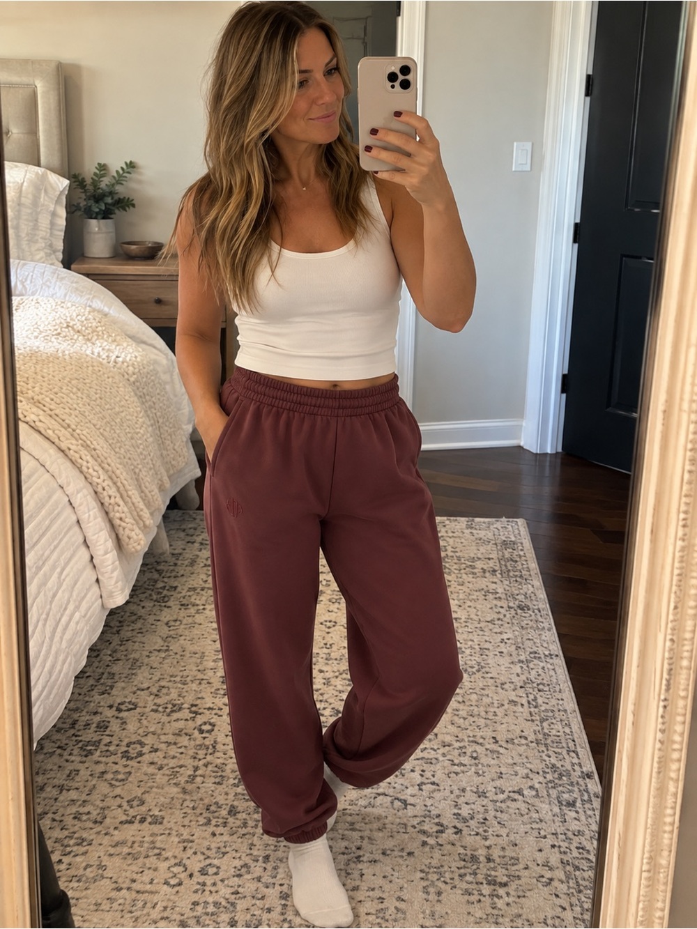 Anine Bing Karter Jogger Sweatpants in Dark Burgundy Size M